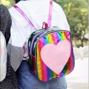 Rainbow Enamel Pin Peak-a-boo Heart Backpack